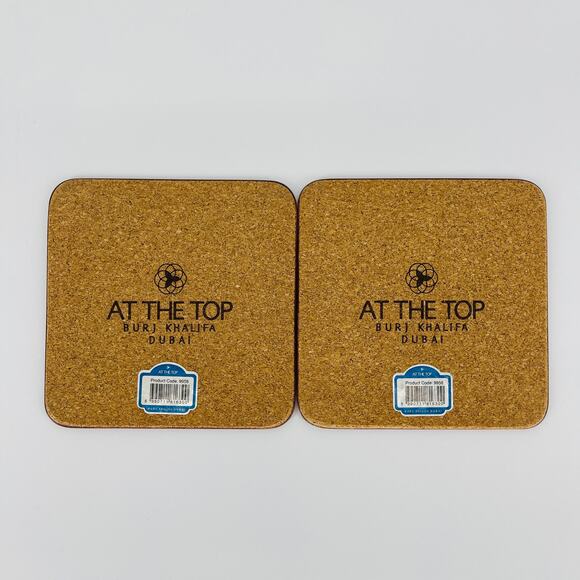 At the Top Burj Khalifa Dubai Fireworks Drink Coasters Cork Bottom Set of 2 GUC - Picture 4 of 6